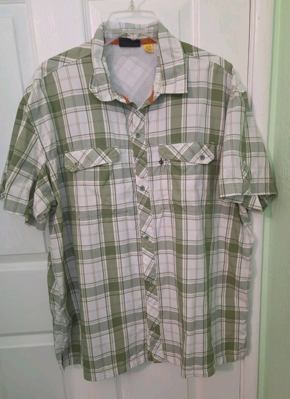 Cabela's Shirt Mens XL Green Plaid Short Sleeve Button-Up Utility Gorpcore